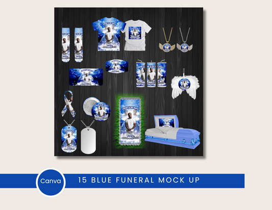 Editable Blue Memorial Funeral Mockup – Canva Template
