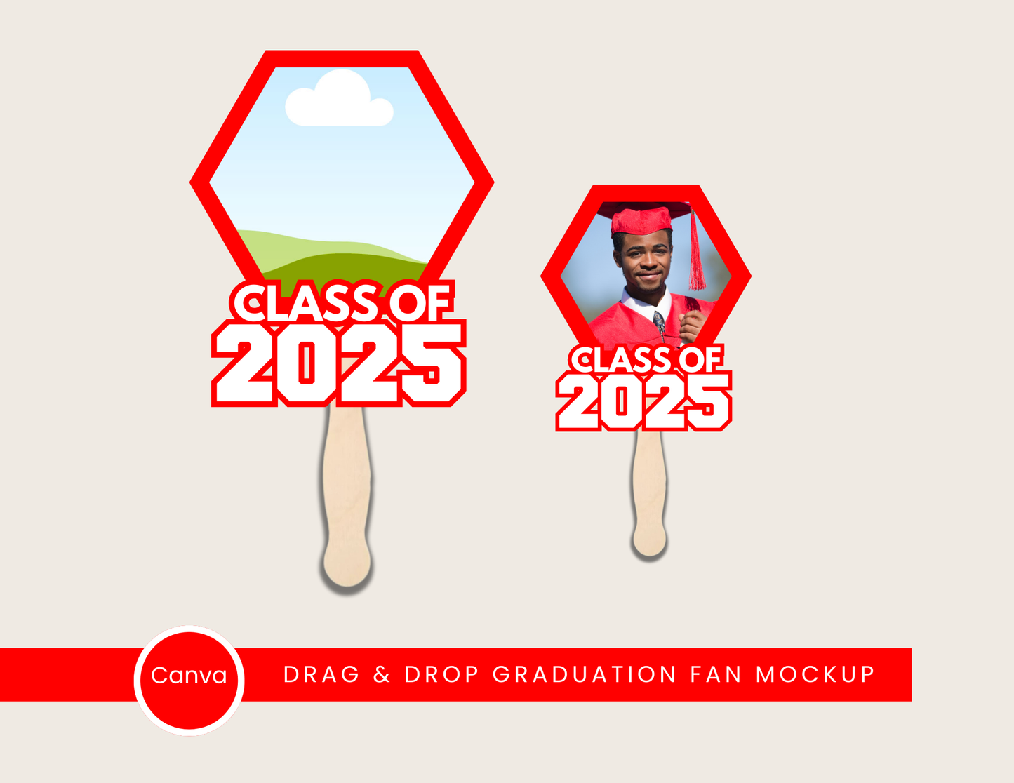 Hexagon 2025 Graduation Fan Template (Drag & Drop)