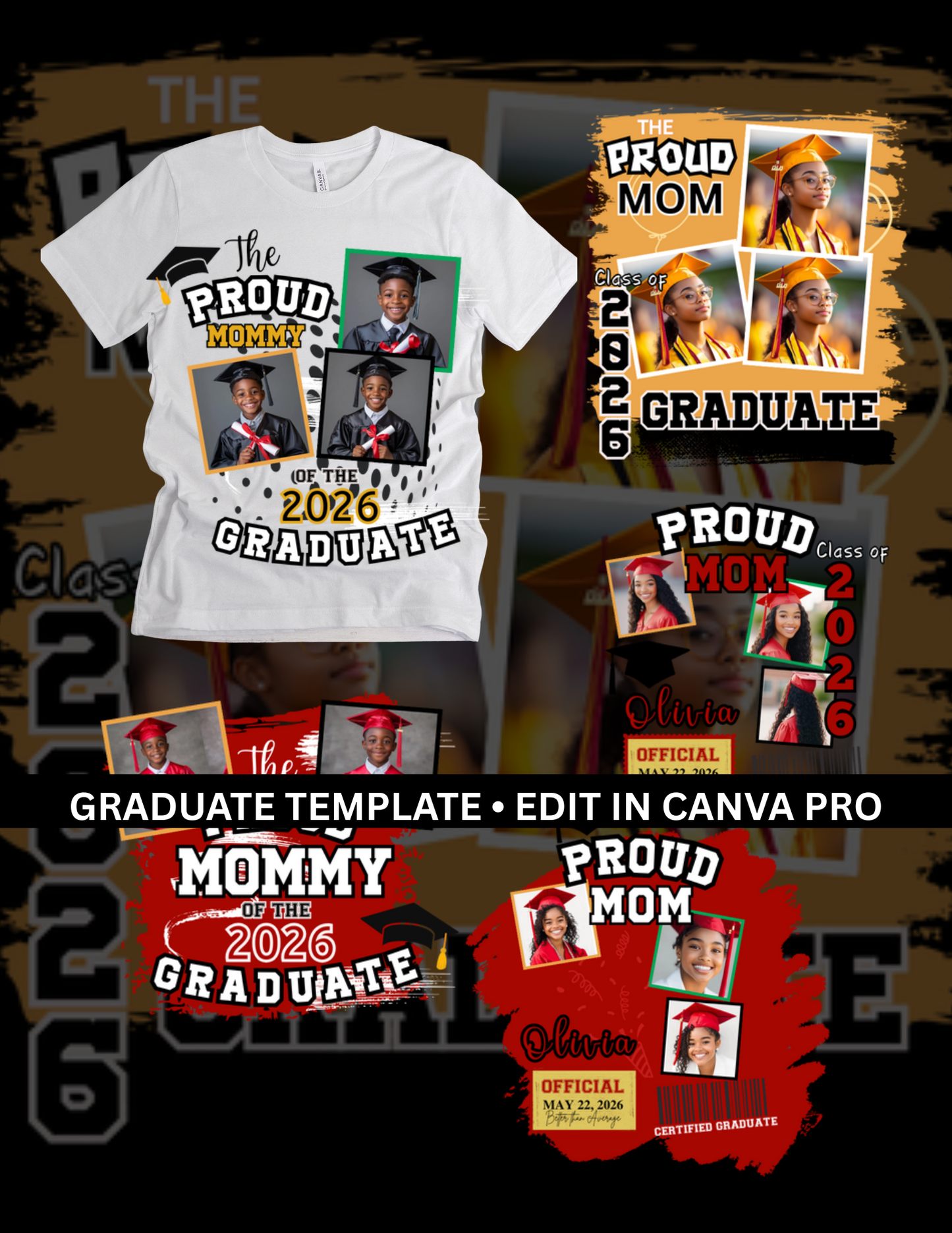 Proud Mommy of 2026 Graduate T-Shirt Templates – Bundle of 5