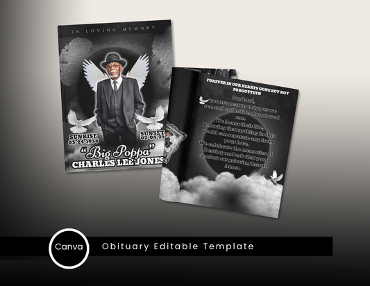 Black Big Poppa Obituary Template (Editable & Printable)