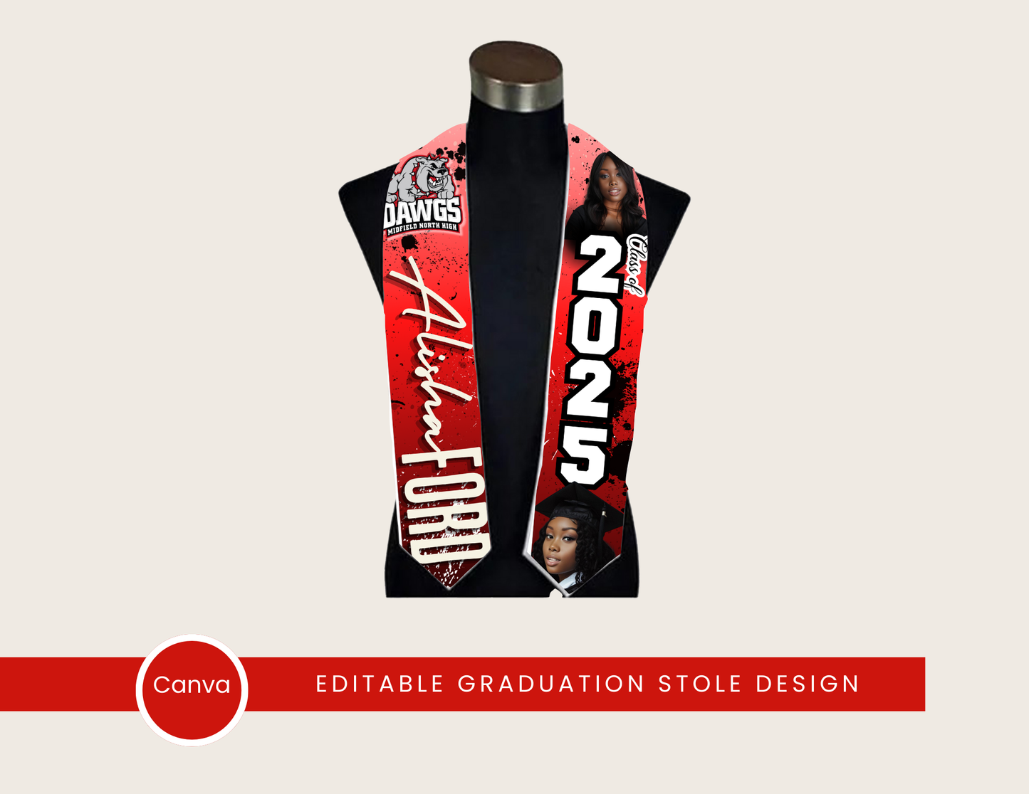 Red & Black Bold Graduation Stole
