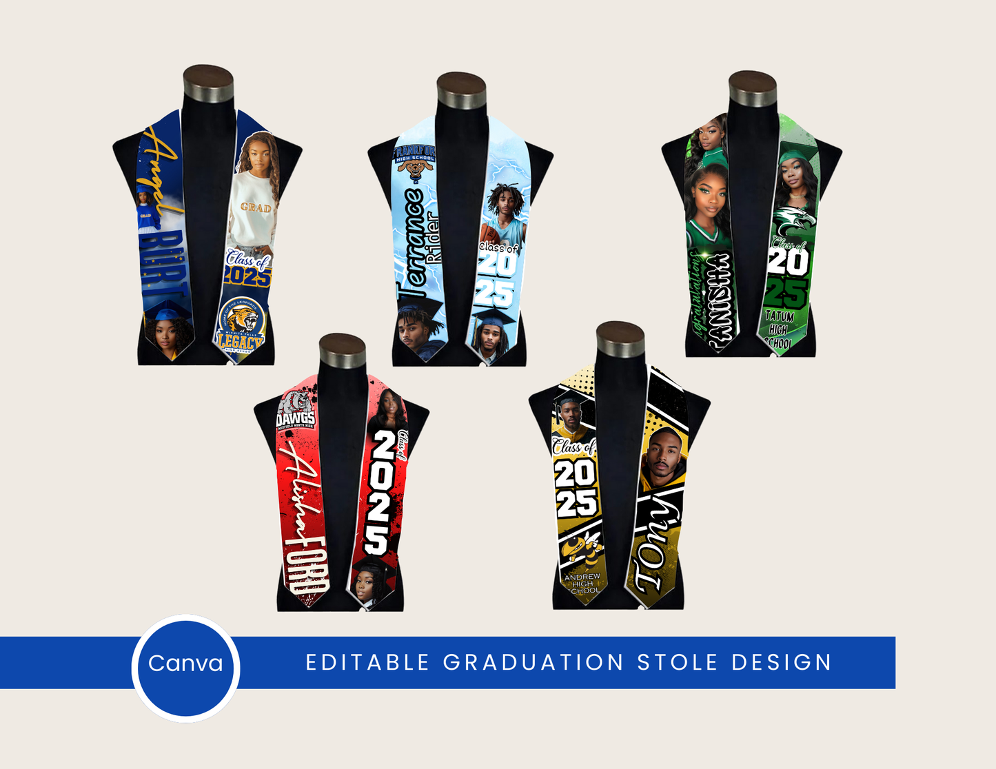 BUNDLE: Editable Graduation Stole Bundle (All 5 Designs)