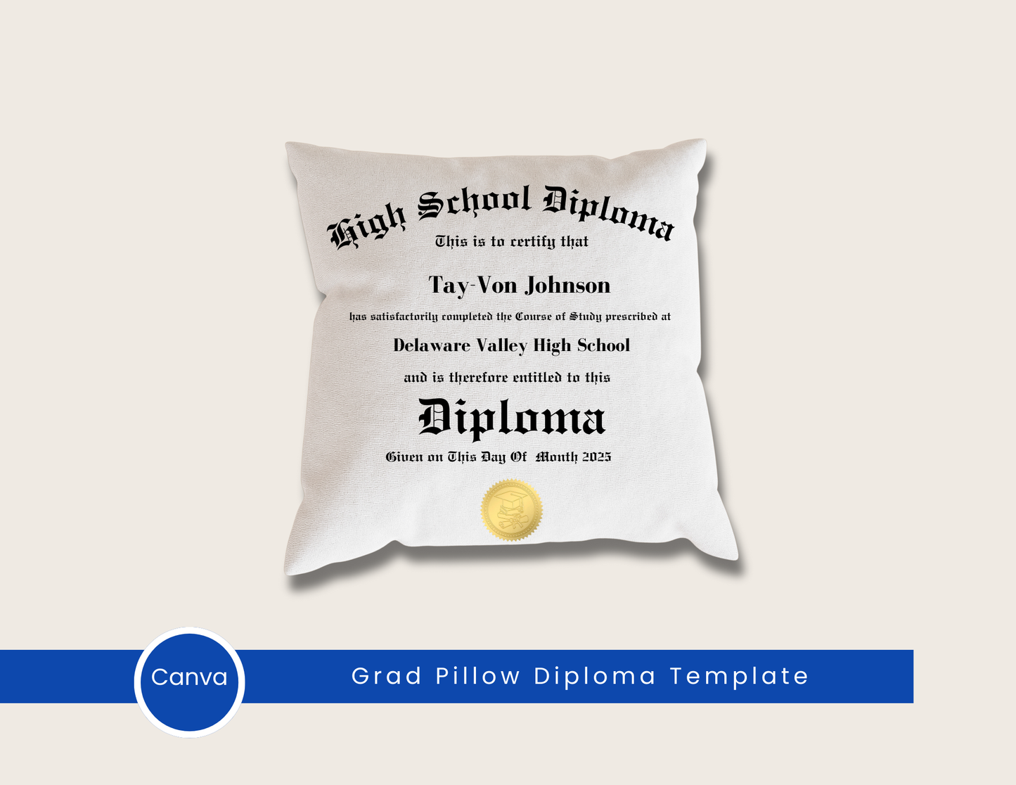 Customizable Graduation Diploma Pillow Template – Celebrate Your Achievement