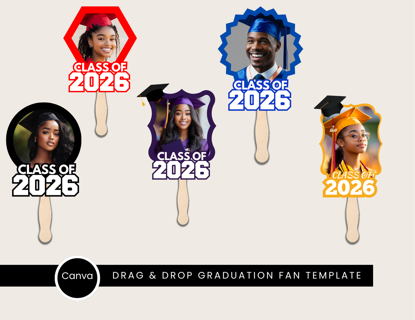 Class of 2026 Fan Templates – 5-Pack Canva Drag & Drop Bundle