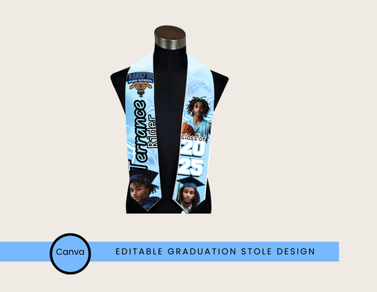 Ice Blue & White Graduation Stole