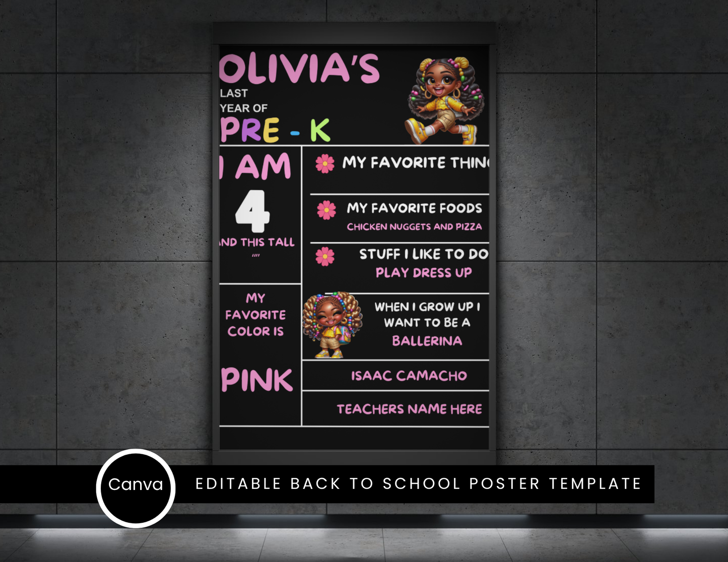 Pink & Stylish Back to School Poster Template for Girls (Editable Canva Template)