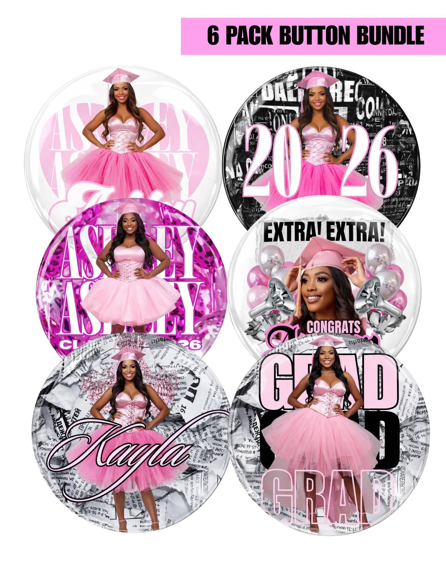 Graduation Button Template Bundle (6 Designs)