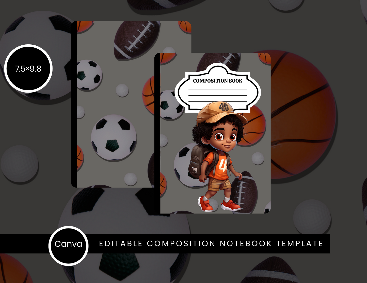 Gray Sports Background with Little Boy & Backpack – Canva Template