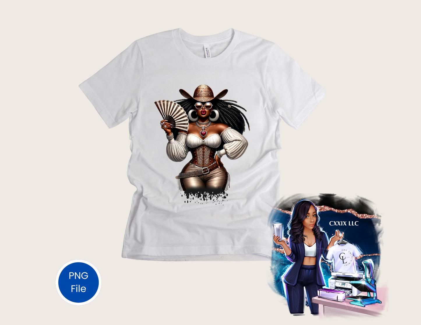 “Cowgirl Holding Fan” PNG