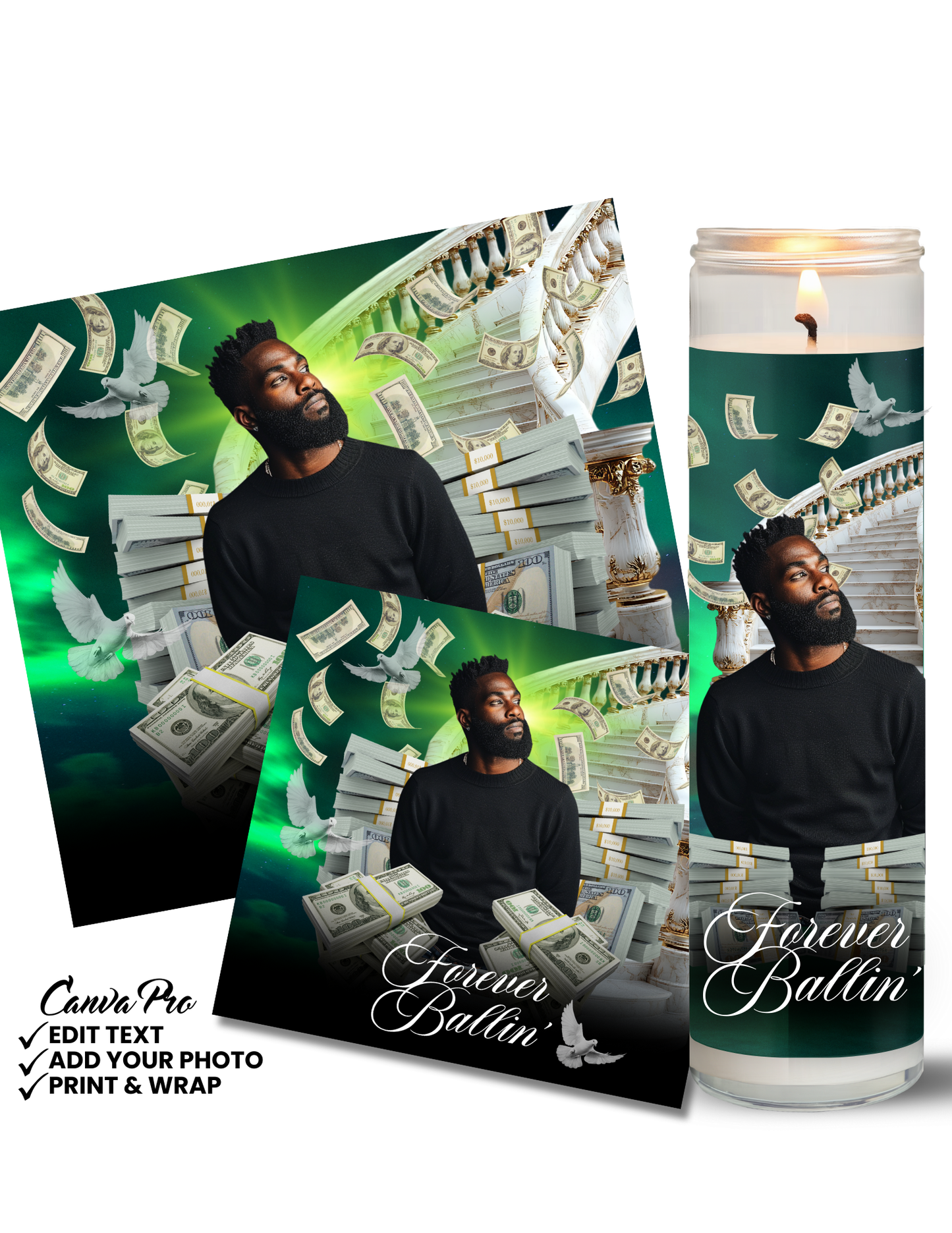 Men’s Memorial Candle Template | Green Editable Canva Design