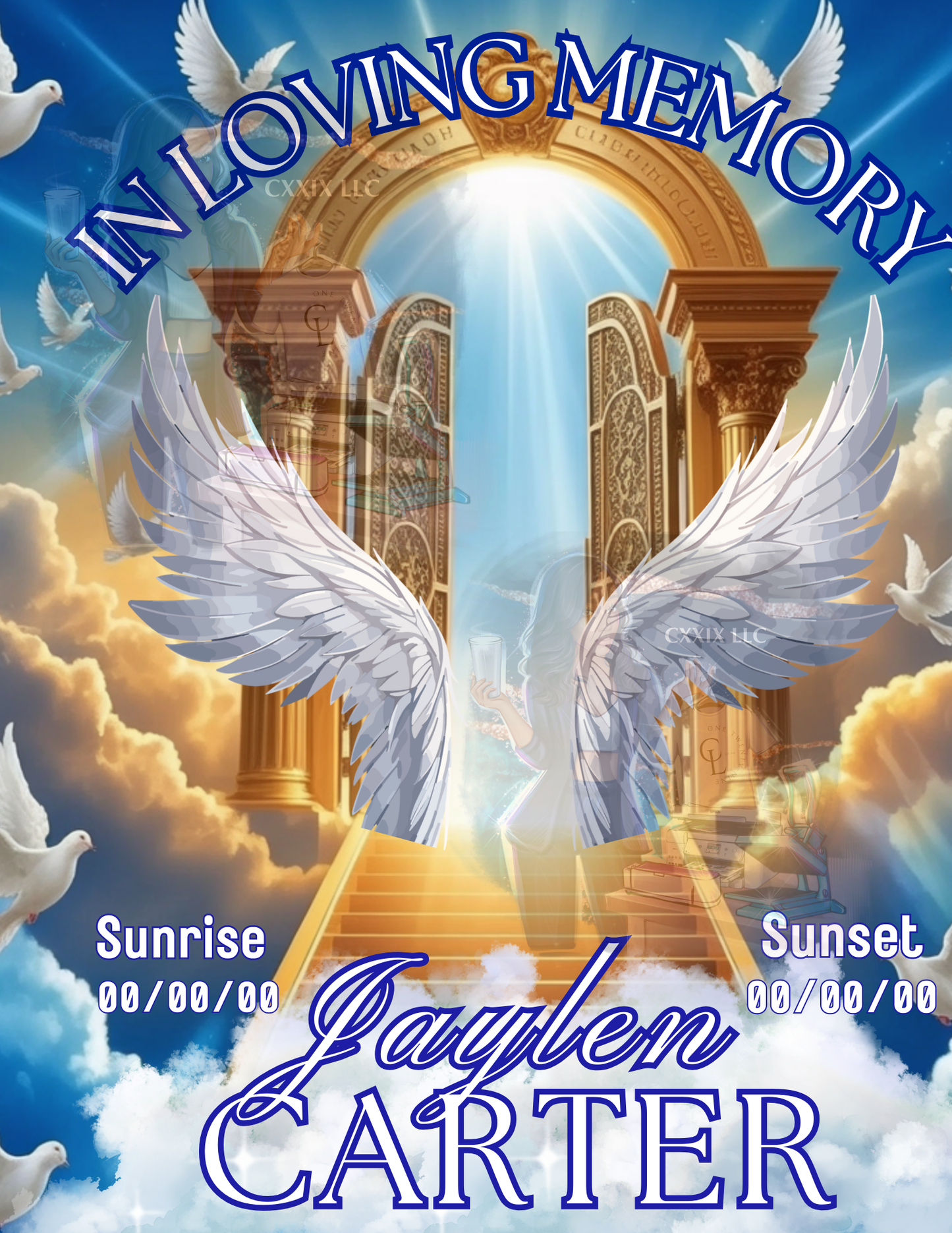 Blue & Gold Memorial T-Shirt Template – Canva Pro Required | Digital Download