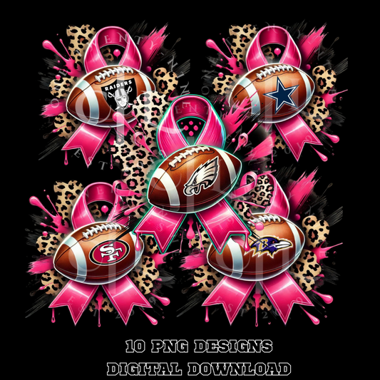 Breast Cancer Awareness Football PNG Bundle – 10 Designs