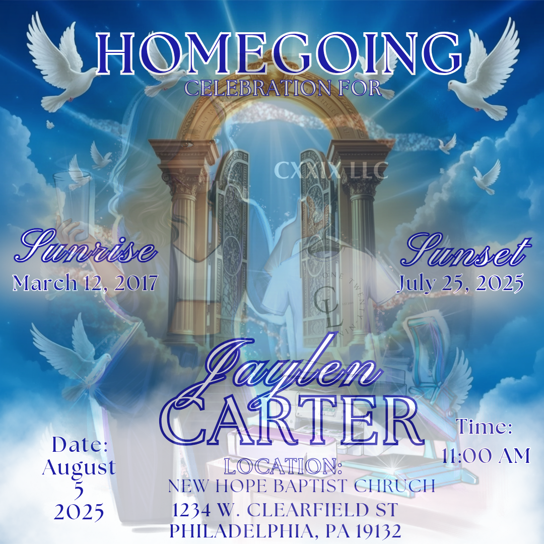 Blue & White Funeral Card Template – Canva Pro Required | Digital Download