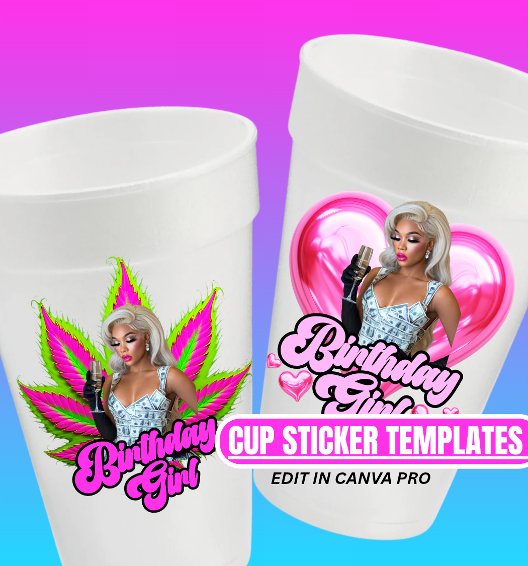 2 - Bundle Birthday Girl Plant & Heart Cup Template – Editable (Digital Download)