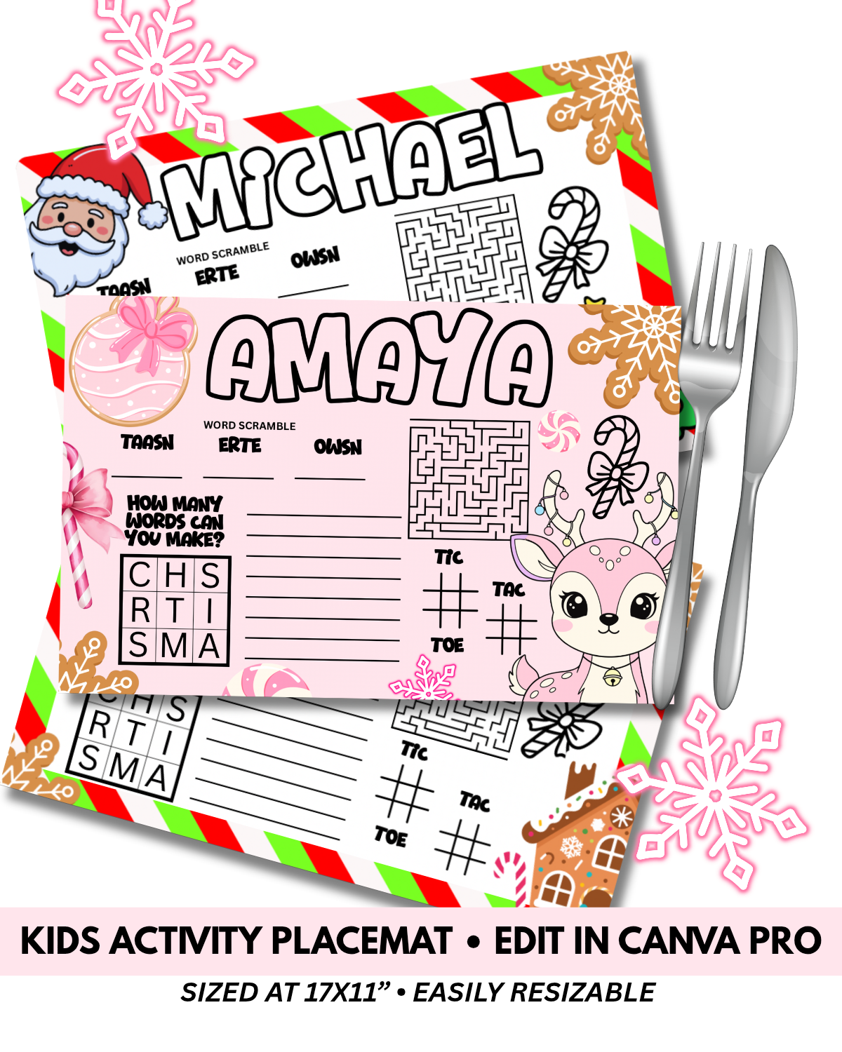 Kids Christmas Table Placemat 3-Bundle – Editable Canva Pro Templates (Digital Download)