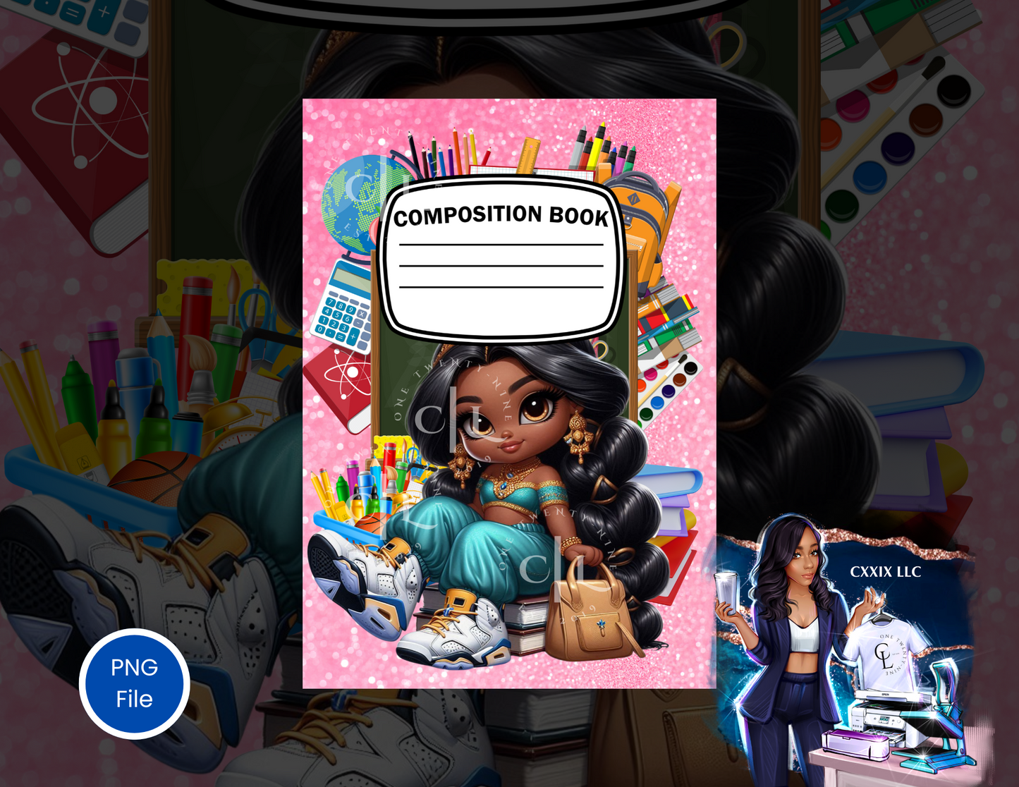 Jasmine Vibes Notebook Cover PNG – Melanin Princess Edition