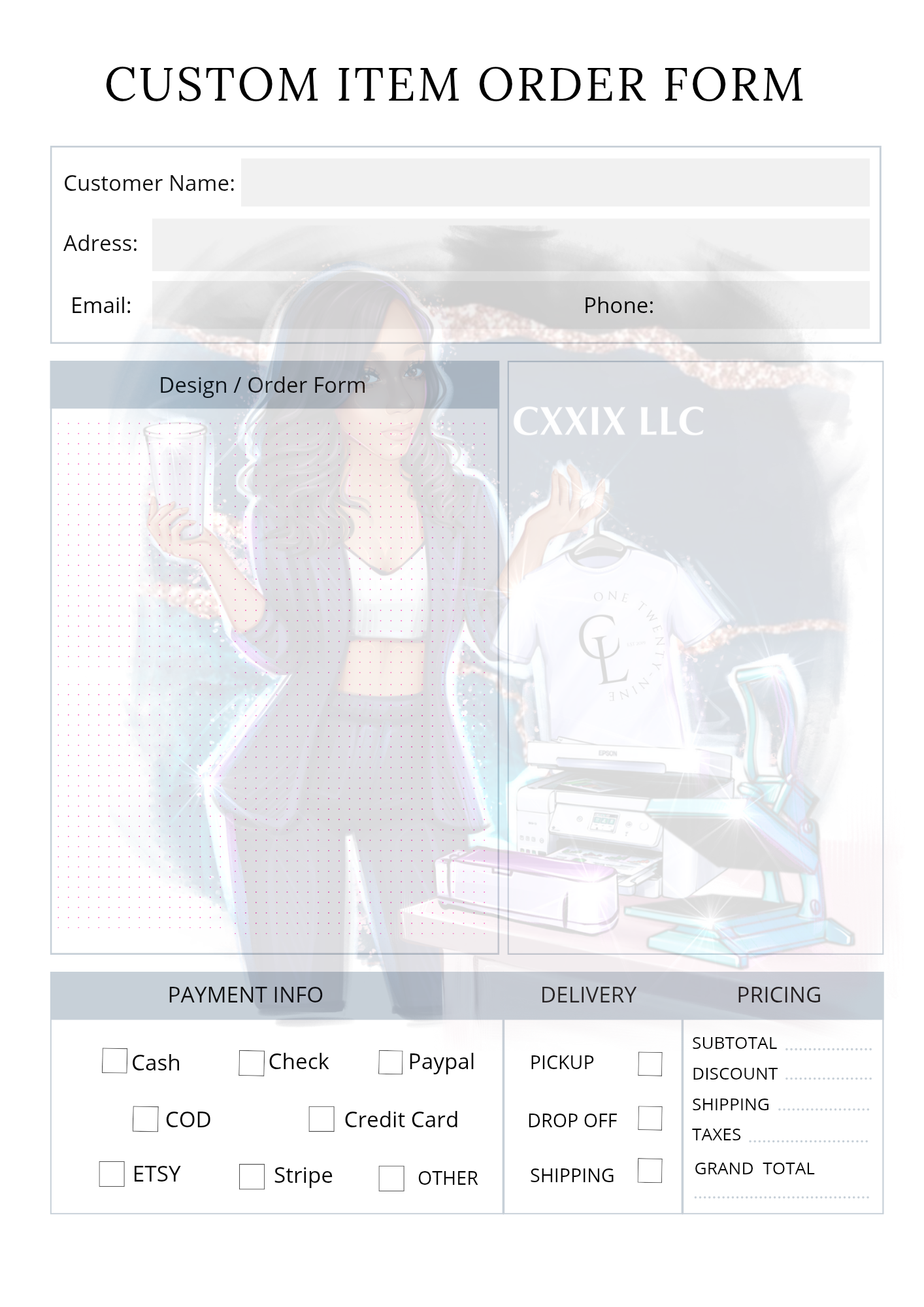 Custom Apparel Order Form Bundle (T-Shirt, Mask, General) – Editable