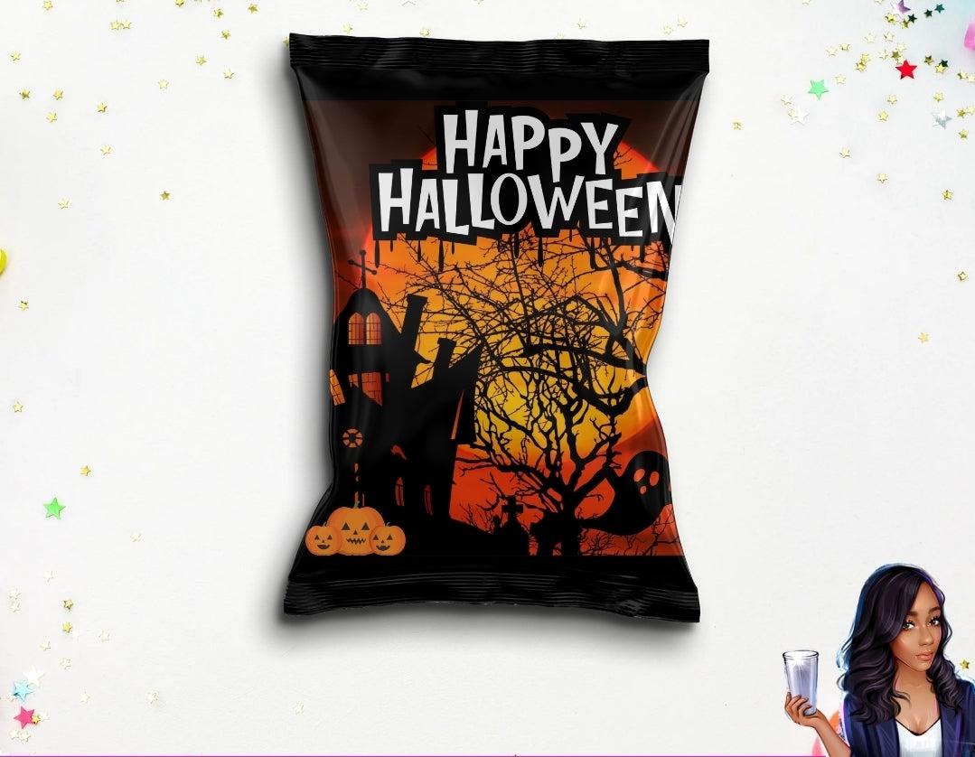 Happy Halloween Party Favor Chip Bag PNG | Instant Digital Download
