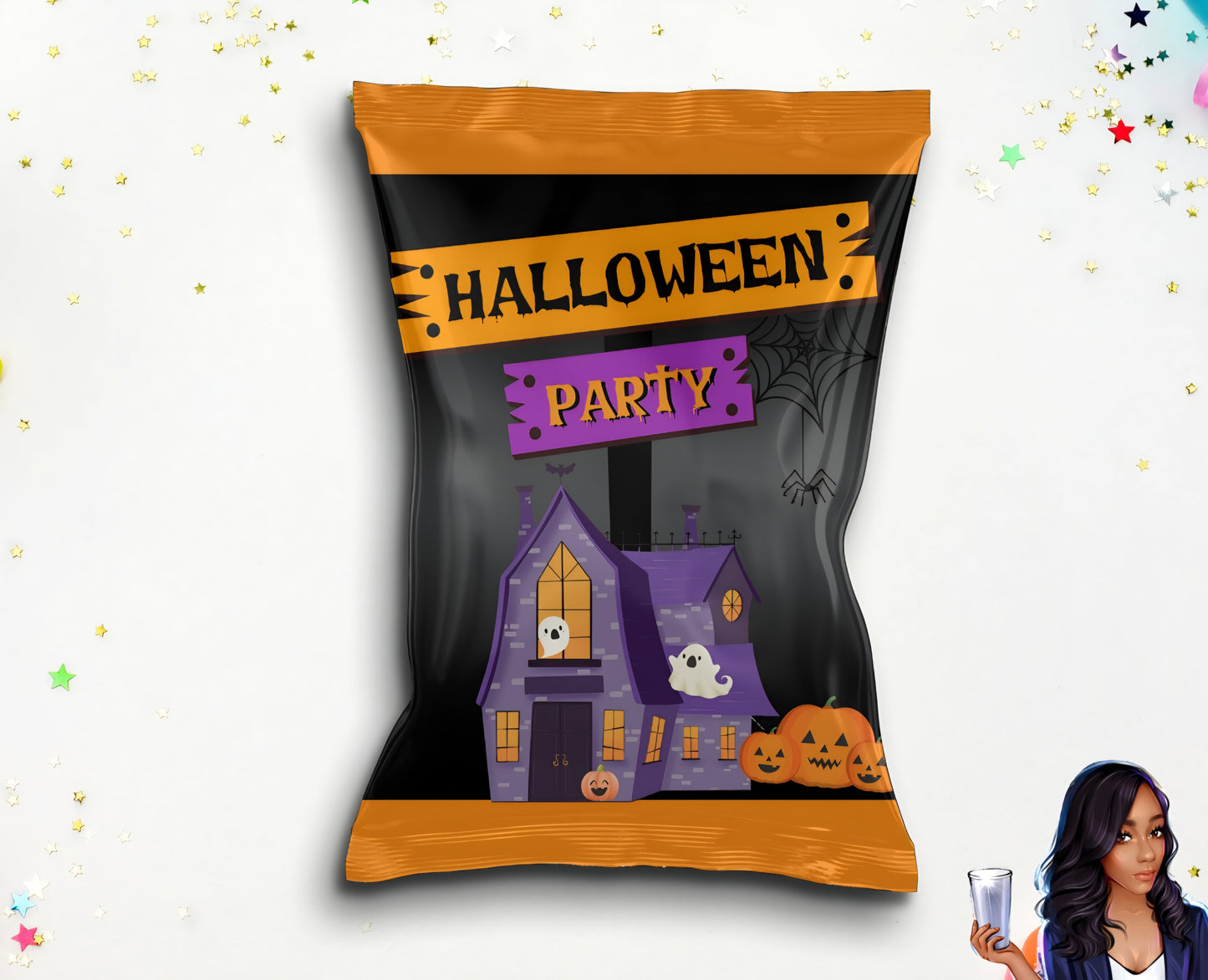 Halloween Party Favor Chip Bag PNG | Digital Download