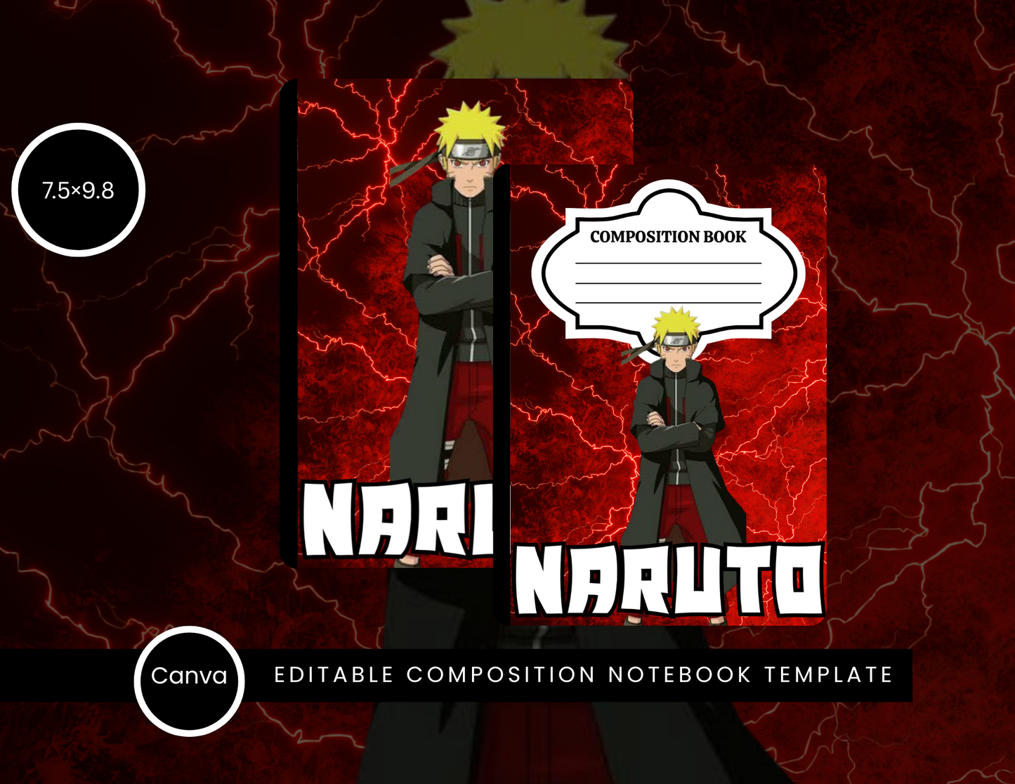 Red Naruto Composition Notebook Cover Template