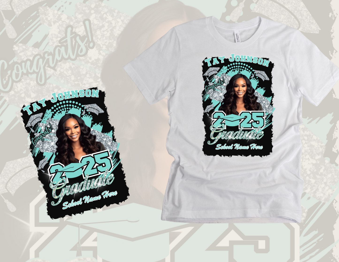 Teal & Silver 2025 Graduation T-Shirt Template