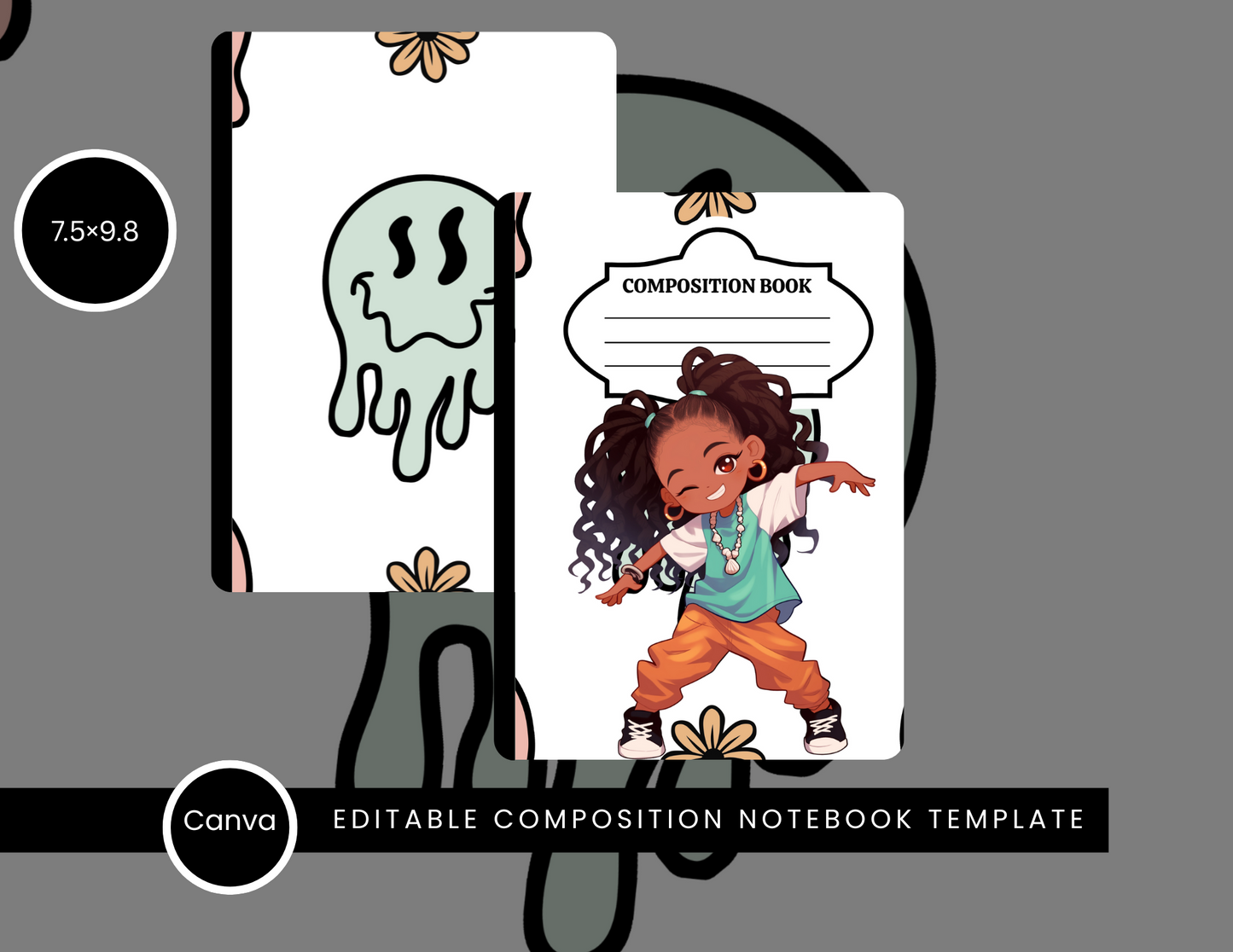Green & Orange Little Girl Composition Notebook Cover – Canva Template