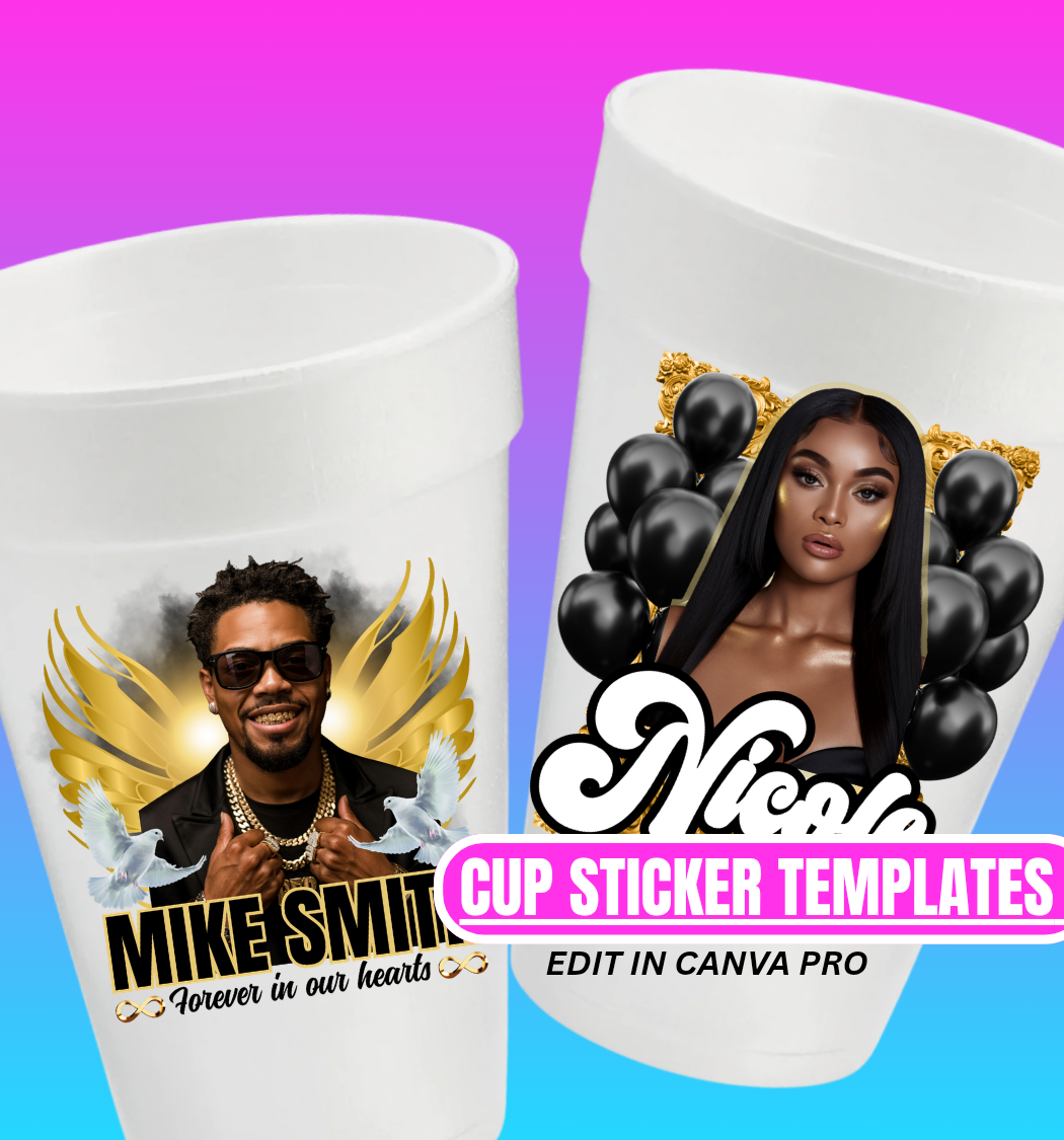 2 - Bundle Black & Gold Memorial & Birthday Cup Template – Editable (Digital)