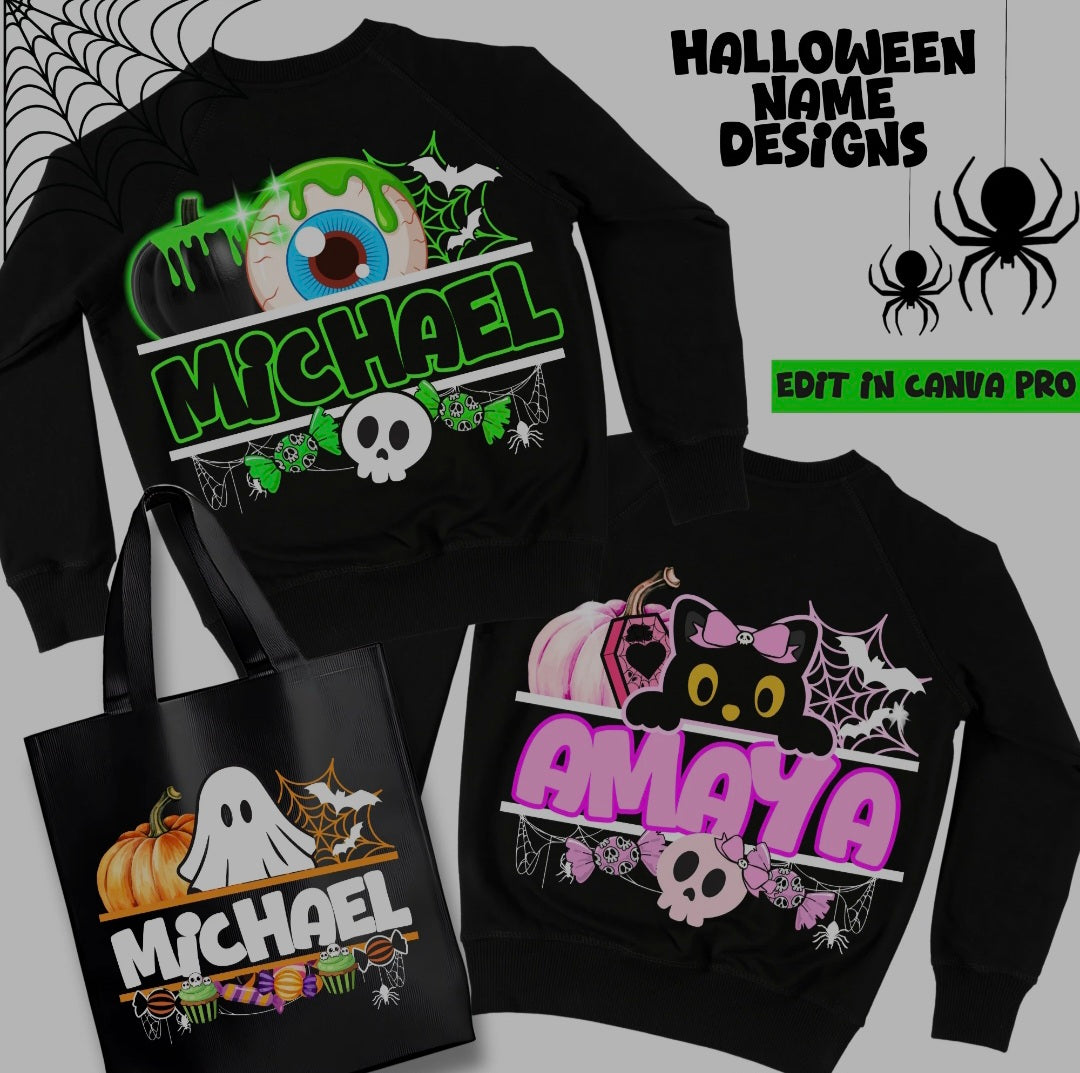 Halloween Name Templates Bundle | Editable Halloween Name Designs | Personalized Halloween Templates | Digital Download