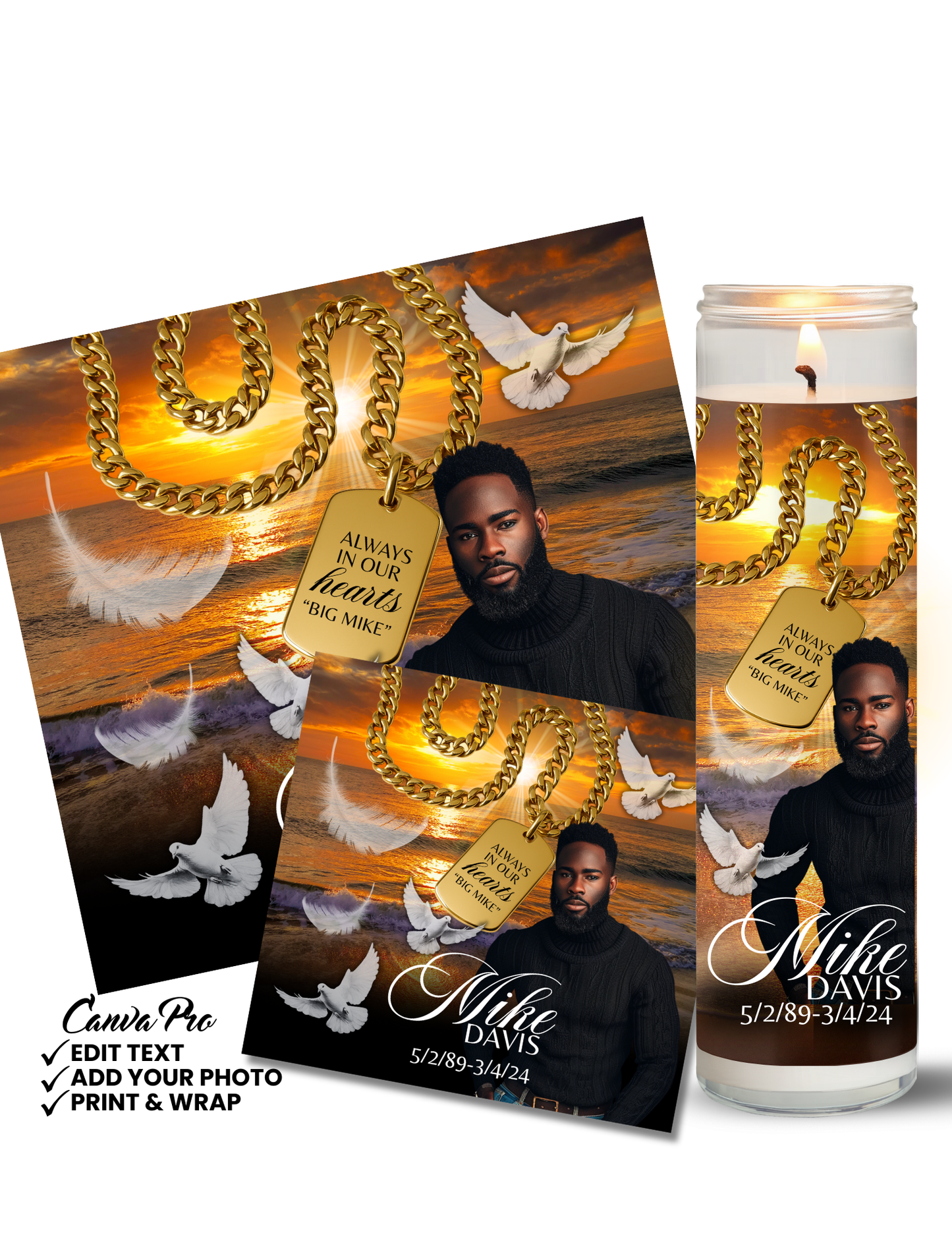 Men’s Memorial Candle Template | Sunset Editable Design