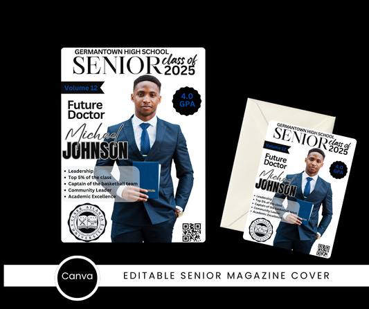 Graduation Magazine Cover Template-Fully Editable Design (Black & White Edition)