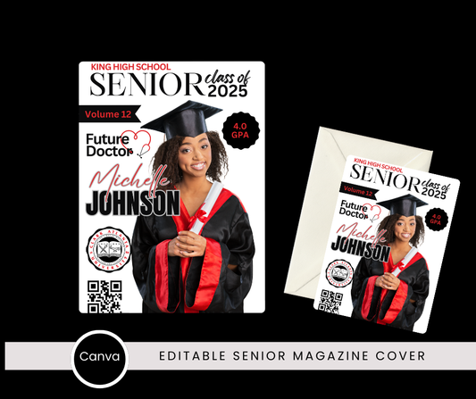 Graduation Magazine Cover Template-Fully Editable Design (Red & Black Edition)