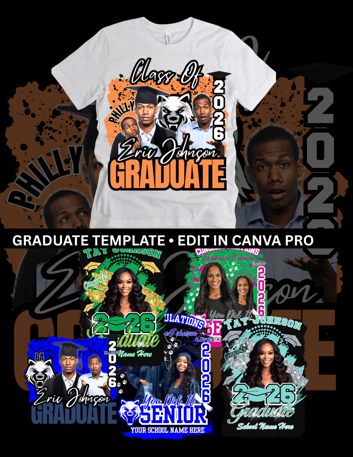 Senior 2026 T-Shirt Templates – Bundle of 6