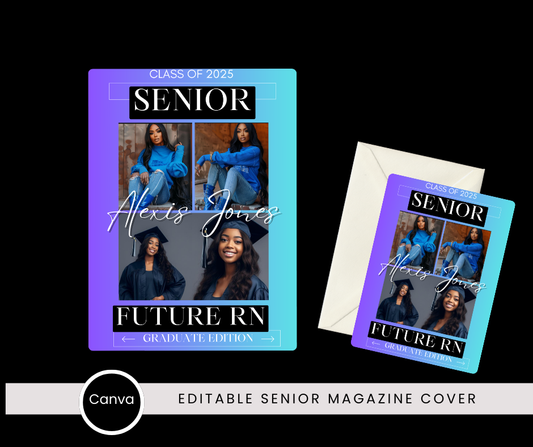 Graduation Magazine Cover Template-Fully Editable Design (Royal Blue, Purple & Black Edition)