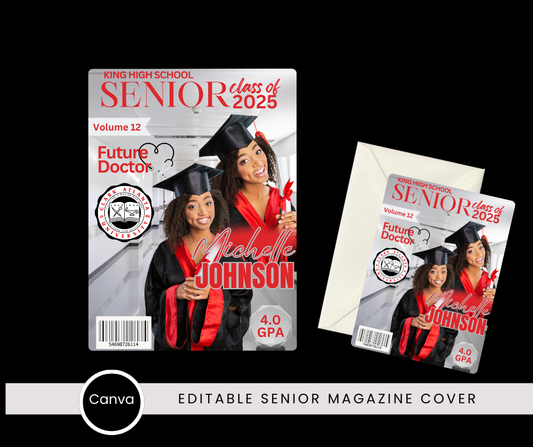 Graduation Magazine Cover Template-Fully Editable Design (Red & Gray Edition)