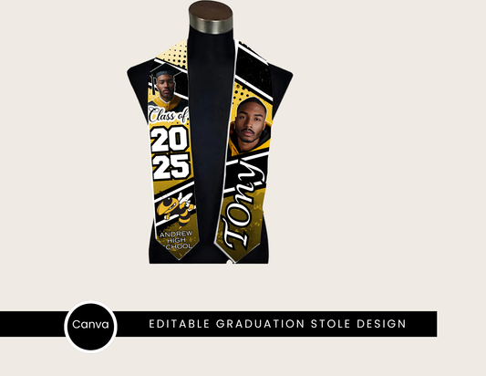 Black & Gold Class of 2025 Graduation Stole