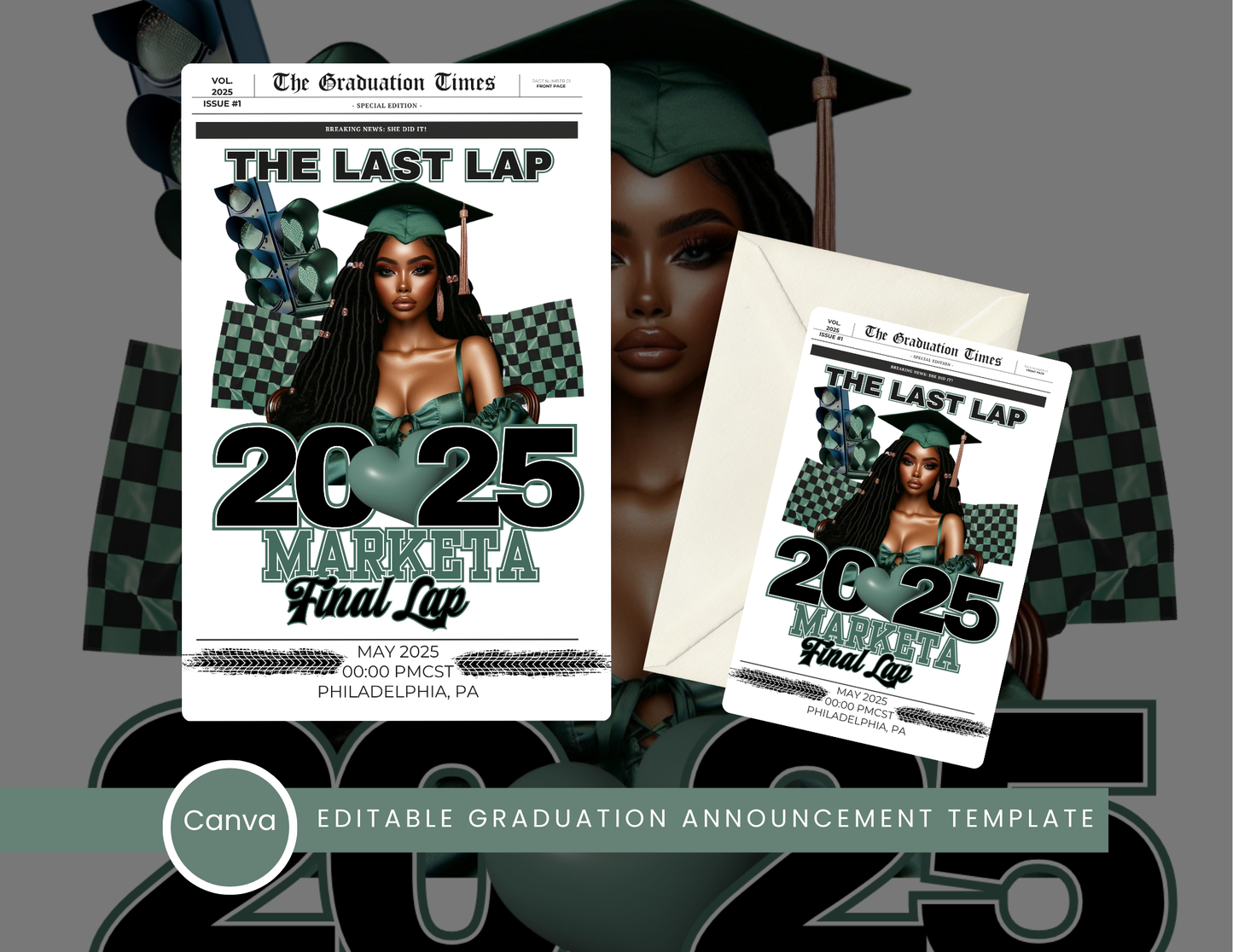 Newspaper-Style Graduation Announcement – Editable Canva Pro Template