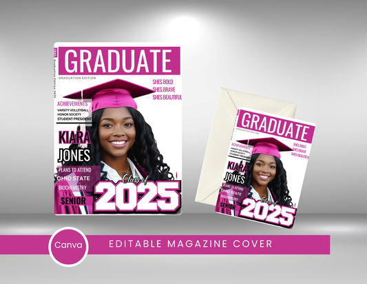 Editable Pink Graduation Magazine Cover Template