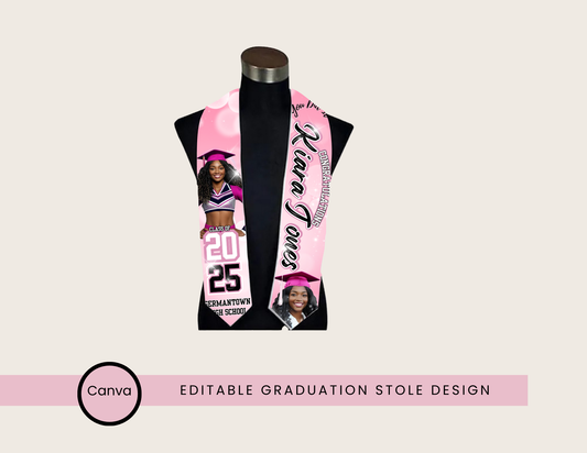 Editable Pink 2025 Graduation Stole – Customizable Canva Template