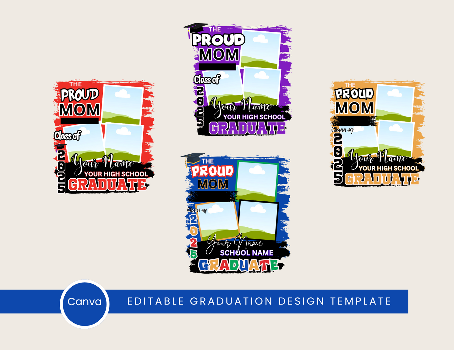 Proud Mom 2025 Graduation Shirt Template Bundle – 4 Editable Canva Designs