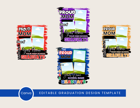 Proud Mom 2025 Graduation Shirt Template Bundle – 4 Editable Canva Designs