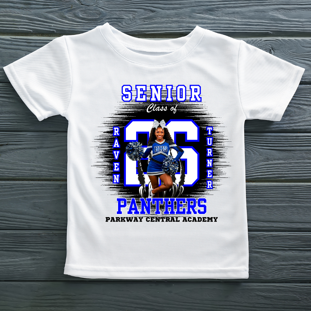Senior Class of 2026 Cheer Tee Template – Royal Blue, Black & White Edition