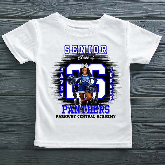 Senior Class of 2026 Cheer Tee Template – Royal Blue, Black & White Edition