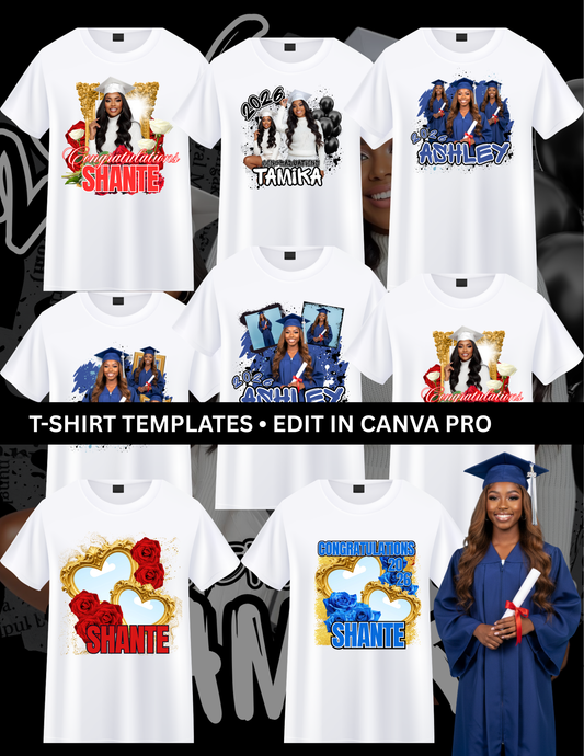 Class of 2026 Graduation Design Template Bundle – 8 Editable Graduation Graphics (Red, Blue & Black/White)