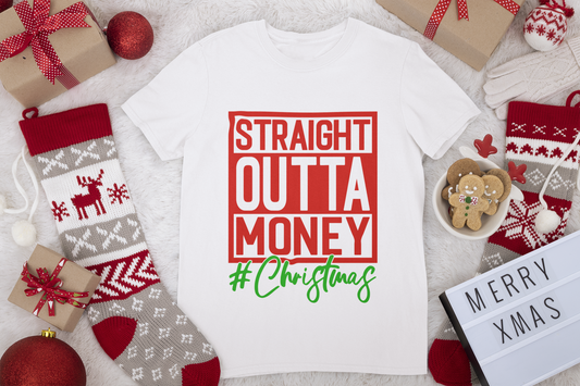 Straight Out of Money Christmas PNG – Funny Holiday Design for Shirts, Mugs & More
