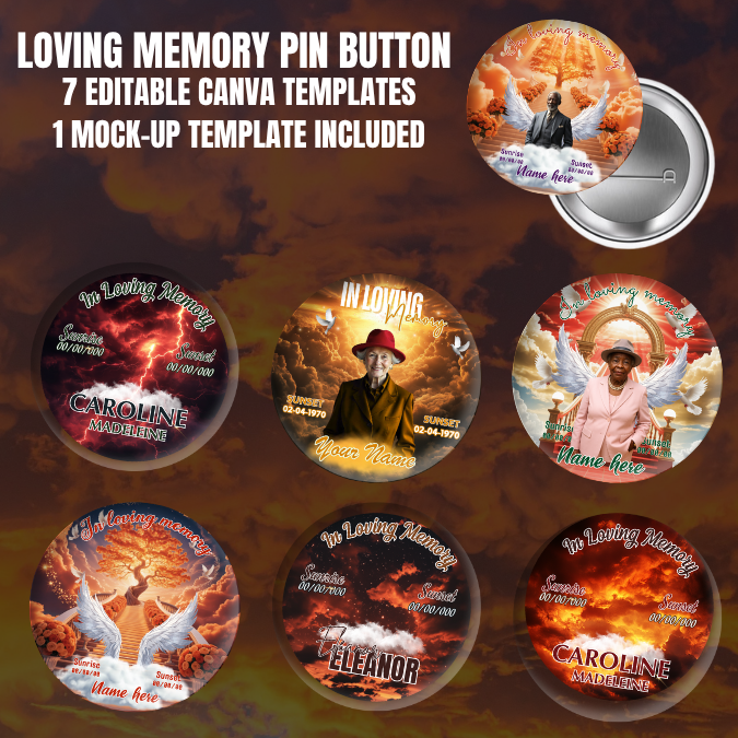 Orange Memorial Pin Button Template Bundle