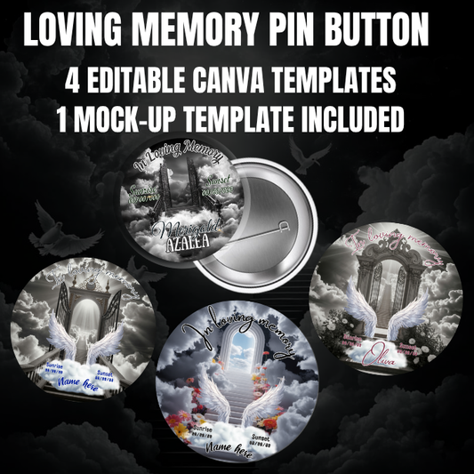 Black & White Memorial Pin Button Template Bundle