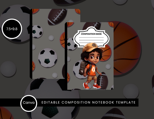 Gray Sports Background with Little Boy & Backpack – Canva Template