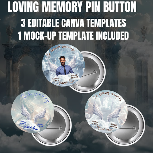 Silver & Light Blue Memorial Pin Button Template Bundle