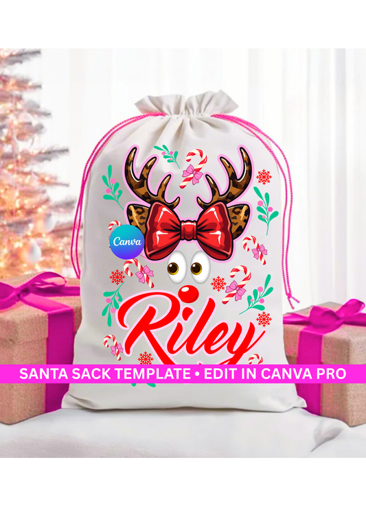 Girls Christmas Santa Sack Template – Fully Editable Canva Pro (Digital Download)