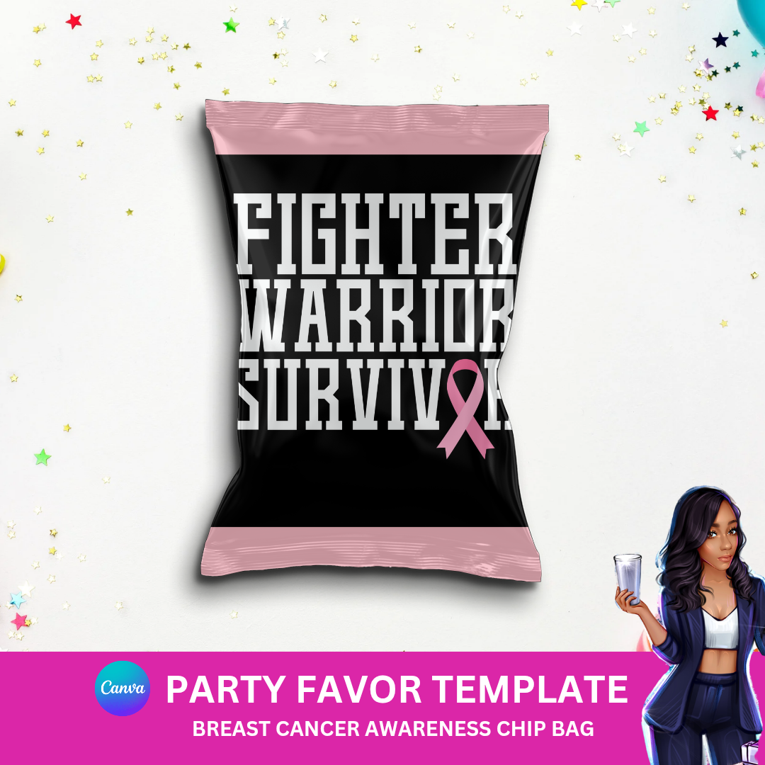 Fighter. Warrior. Survivor. – Editable Breast Cancer Chip Bag Template